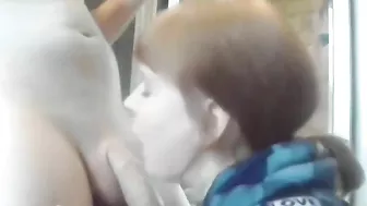 Taboo son persuaded a stunning mommy to suck his dick in the bathroom