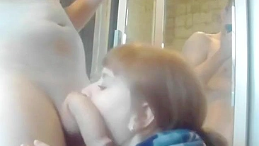 Taboo son persuaded a stunning mommy to suck his dick in the bathroom