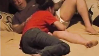 Big white cock gets right into her mouth in a n incest oral fuck sesh