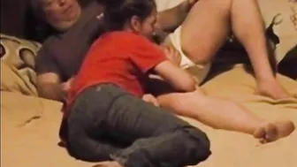 Big white cock gets right into her mouth in a n incest oral fuck sesh