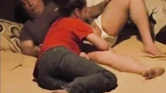 Big white cock gets right into her mouth in a n incest oral fuck sesh