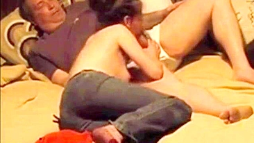 Big white cock gets right into her mouth in a n incest oral fuck sesh