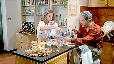 Vintage high quality scene showing an incest daughter who seduces her dad