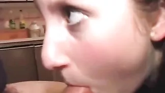 Horny incest daddy is going to put his dick in her greedy mouth today