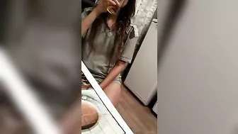 A horny girl is going to get fucked by a kinky daddy in the kitchen
