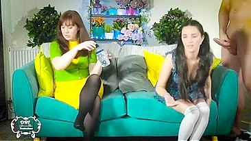 Family FFM taboo with a horny brunette with pigtails inhaling cock