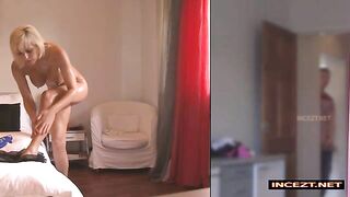 Mommy shows her toned figure and beautiful smile... for her real son