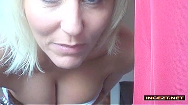 Mommy shows her toned figure and beautiful smile... for her real son