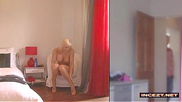 Mommy shows her toned figure and beautiful smile... for her real son