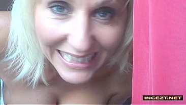 Mommy shows her toned figure and beautiful smile... for her real son