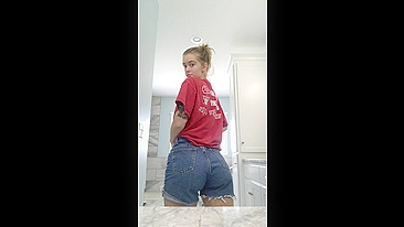 Horny daughter showing off her juicy backside like a true fucking whore