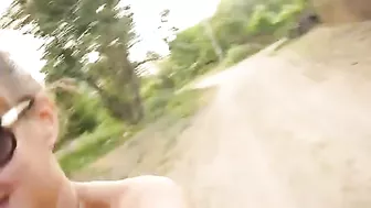 Drunken sister risking it all as she shows off her nude pussy in public