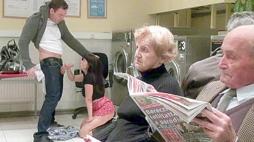 Shameless porn British worships XXX lollipop in the crowded laundry