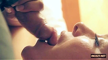 Sexy mom is going to suck hard cock in a taboo porn movie with Incest