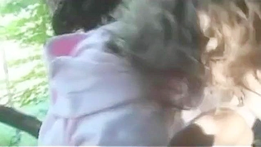 Public fucking session showing a horny stepsister in taboo forest fuck vid