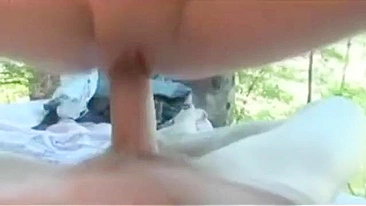 Public fucking session showing a horny stepsister in taboo forest fuck vid