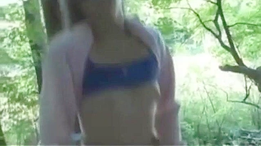 Public fucking session showing a horny stepsister in taboo forest fuck vid