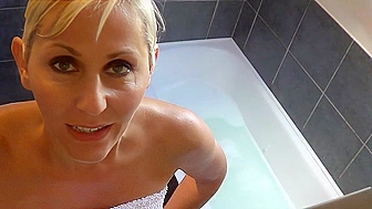 Incest flick showing hot mommy who needs son's help while bathing