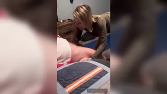 Neighbor Shoots Hot Cum All Over My Wife's Bush, Hairy Pussy Covered in Jizz