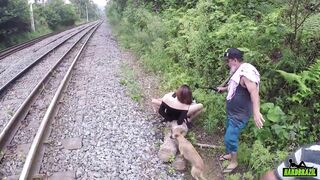 Big ass student fucked on the railway in standing doggystyle