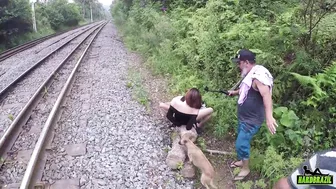 Big ass student fucked on the railway in standing doggystyle