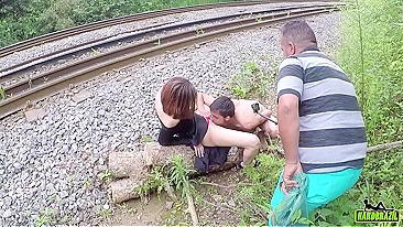 Big ass student fucked on the railway in standing doggystyle