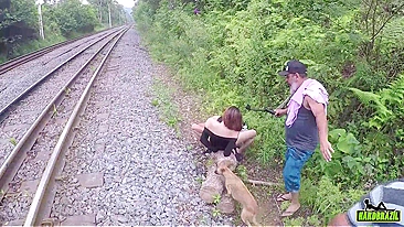 Big ass student fucked on the railway in standing doggystyle