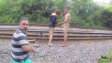 Big ass student fucked on the railway in standing doggystyle