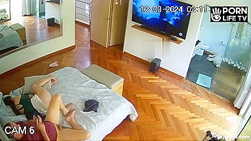 Hidden camera with a perverted father and daughter watching TV together, he asks for a blowjob