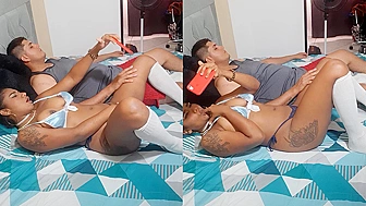 My mad sister, not at all shy of me, makes private video for her BF