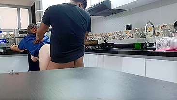 I convince the mom to fuck in the kitchen while dad's in the next room.