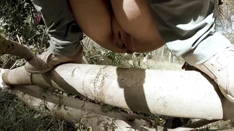 I need to piss during a long hike in the forest, I noticed a son peeping me!