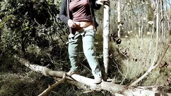 I need to piss during a long hike in the forest, I noticed a son peeping me!