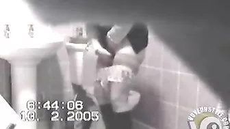 MILF in tight dress rubs her hairy pussy after the piss, but spy camera catch it all!