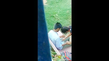 Leaked Desi MMS! A young student and a tutor were caught having sex outdoors!