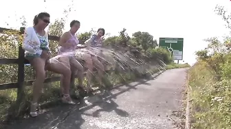 Three British drunk mature sluts and one big fountain of piss play a game of who can go piss the most