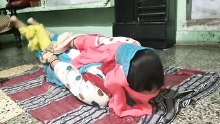 A busty Indian whore in a sari was tied up and gagged!