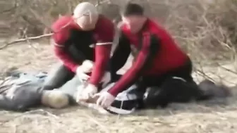 Hillbillies wife with big tits gangraped in woods and husband tied