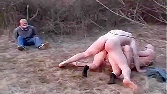 Hillbillies wife with big tits gangraped in woods and husband tied