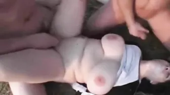 Hillbillies wife with big tits gangraped in woods and husband tied