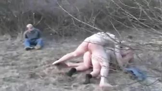Hillbillies wife with big tits gangraped in woods and husband tied