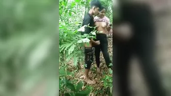A local guy is spying on an Indian college couple having sex in the jungle!