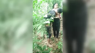 A local guy is spying on an Indian college couple having sex in the jungle!