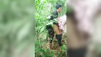 A local guy is spying on an Indian college couple having sex in the jungle!
