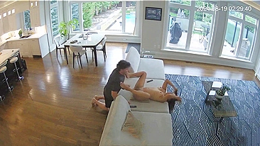 Caught on hidden cam - Naughty daughter gets fucked on the couch with tutor!