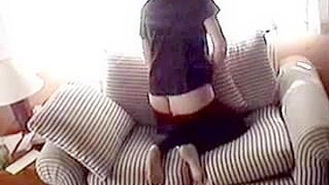 Bitches wife masturbating on a couch gets caught on a hidden  cam