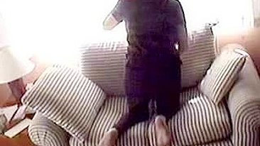 Bitches wife masturbating on a couch gets caught on a hidden  cam