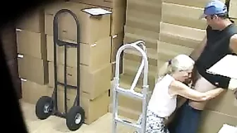 Naughty co-worker kneels in front of me and gives me a passionate blowjob!