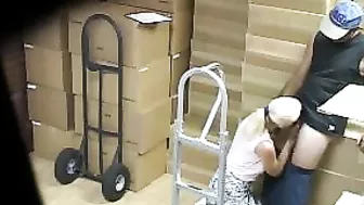 Naughty co-worker kneels in front of me and gives me a passionate blowjob!