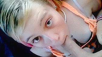 Young Daughter Her First Blowjob Daddy, She is a Natural Deep Throat Talent!